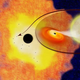 An artist’s rendering of 12 black hole binaries at our galaxy’s center.